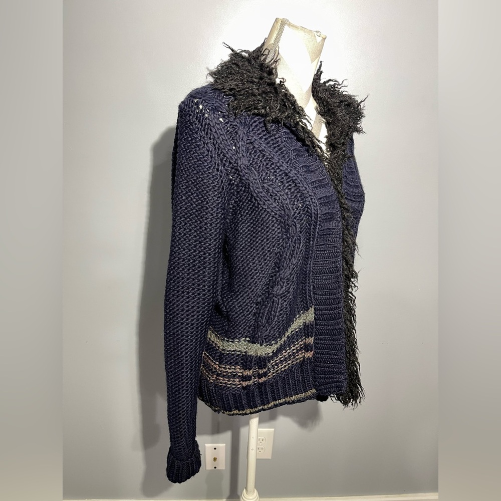 Free People Navy Cardigan with Faux Fur Collar - Picture 6 of 14